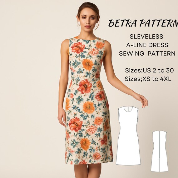 Sleeveless A- Line Dress Sewing Pattern: Below the Knee XS-4XL (A0, A4-US  Letter) (PDF Pattern) - Etsy New Zealand