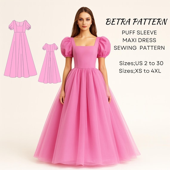 Puff Sleeve Maxi Dress Sewing Pattern  Fairy Princess Gown (PDF Digital) -  Etsy