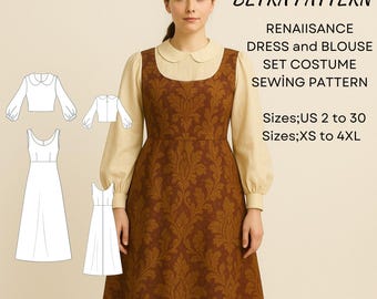 Renaissance Dress & Blouse Set Sewing Pattern: Medieval Costume (PDF Download)