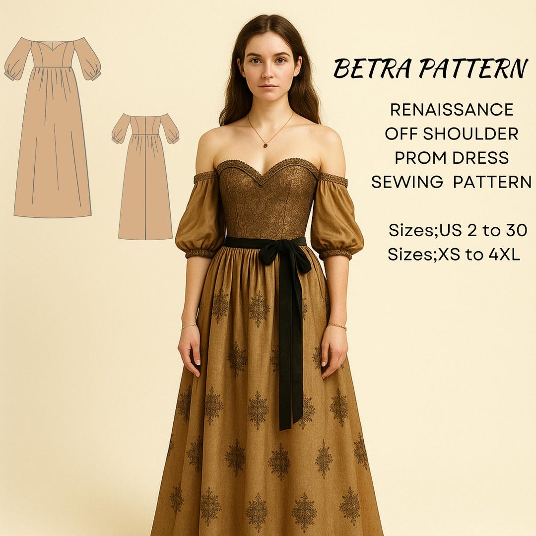 Printable Renaissance Dress Patterns Renaissance Dress Sewing Pattern: off Shoulder, Medieval, Cosplay (PDF ...