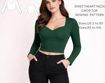 Schnittmuster für Crop Top mit Herzausschnitt: Langarm XS-4XL (A4/US Letter/A0) (PDF)