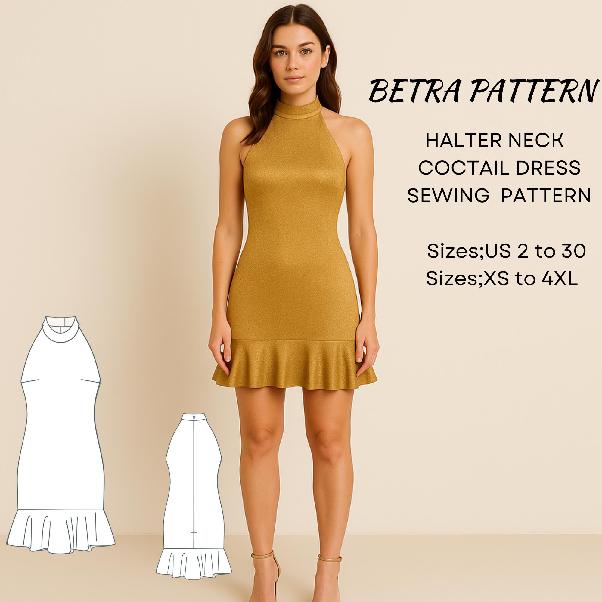 Halter Ruffle Mini Dress Sewing Pattern, Cocktail, Party (A0, A4, XS-4XL)  (PDF Pattern) - Etsy New Zealand