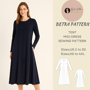 Tent Midi Dress Sewing Pattern,Fall Dress,Witch Dress,Medieval Dress,Cosplay Dress,Gothıc Dress,US;2 to 30,XS-4XL, A0,A4-US Letter