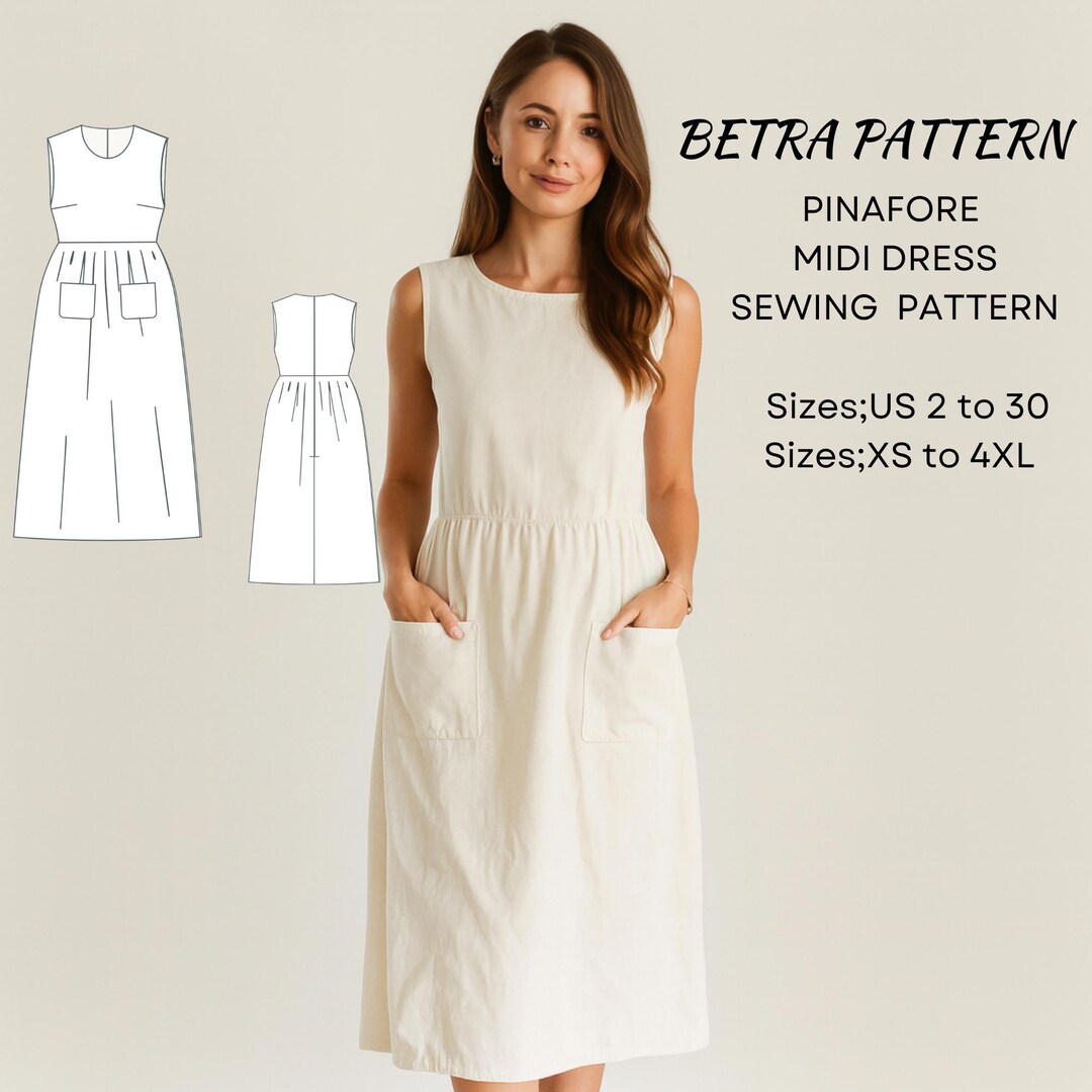 Pinafore Midi Dress Sewing Pattern: Linen Sleeveless Gathered (A4-US  Letter-a0) (PDF Pattern) - Etsy Israel