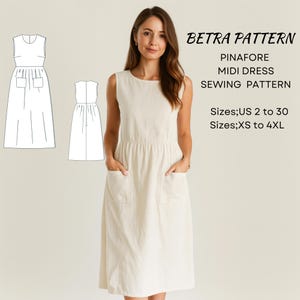 Patrón de costura para vestido midi estilo pichi: Lino sin mangas fruncido (A4-Carta EE. UU.-A0) (Patrón en PDF)