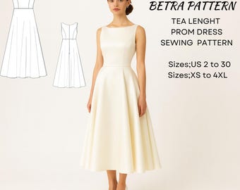 Tea Length Dress Sewing Pattern: Prom, Bridal, Ball Gown (PDF Pattern)