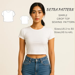 Naaipatroon dames crop-top: kort T-shirt (XS-4XL) (A4-US Letter) (digitale download)