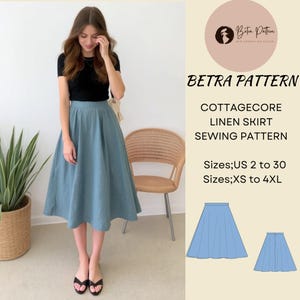 Patrón de costura de falda de lino Cottagecore, falda de medio círculo, falda por debajo de la rodilla, falda de verano, patrón de costura de falda de otoño, XS-4XL, tamaño A4-US Letter, A0