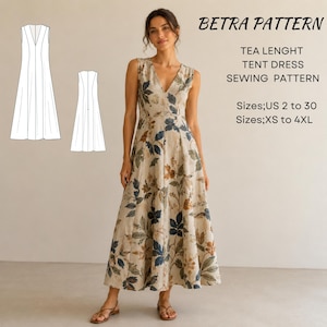 Tea Lenght Tent Dress Sewing Pattern: Cottagecore Style (PDF Download, XS-4XL, US 2-30)
