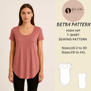 High Hip T-Shirt Sewing Pattern: Women's Sizes XS-4XL (PDF Pattern)
