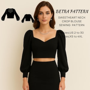 Naaipatroon crop top met sweetheart hals – blouse met pofmouwen (pdf)