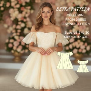 Tüll Mini Abendkleid Schnittmuster,Prinzessinnenkleid,Tütü Kleid,Cottagecore Kleid,Cocktail Kleid,Feenkleid,A0,A4-US Letter,2-30,XS-4XL