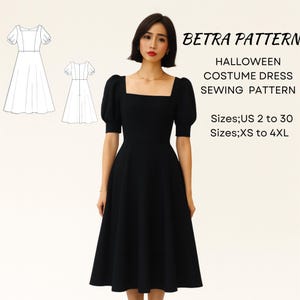 Patrón de costura para vestido midi con mangas abullonadas y cuello florentino (patrón PDF)