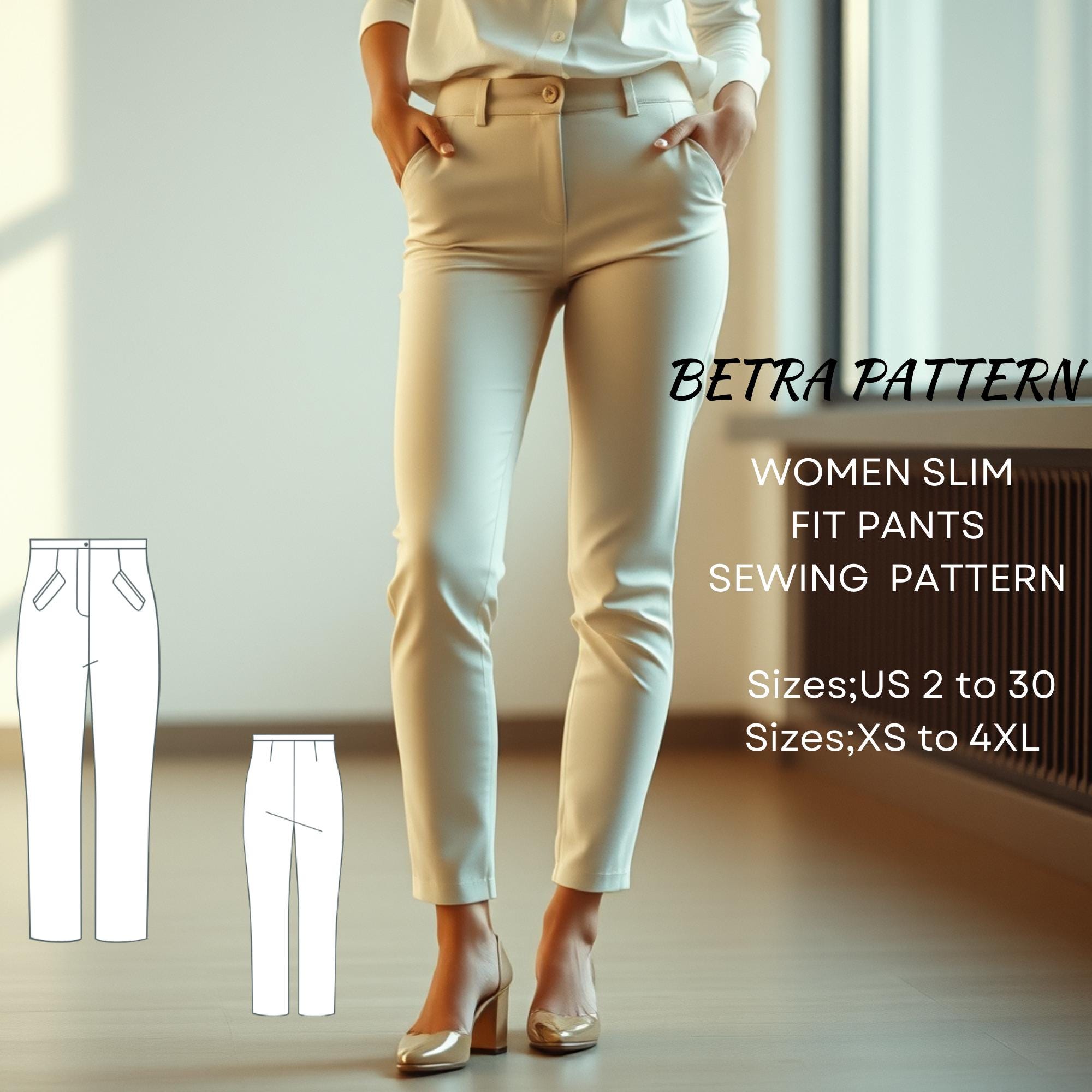 Slim Fit Hosen Schnittmuster: knöchellange Hose (US;2-30,XS,4XL,A4/US Letter) (Digital Download)