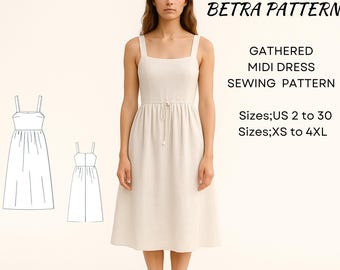 Linen Summer Dress Sewing Pattern: Gathered Midi Skirt (PDF Pattern)