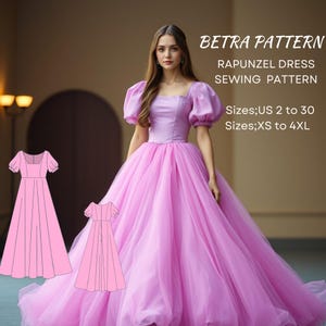 Rapunzel Maxi Kleid Schnittmuster, Lila Kleid, Disney Kleid,Prinzessinen Kleid,Puffärmel Kleid,A0,A4-US Letter,2-30,XS-4XL