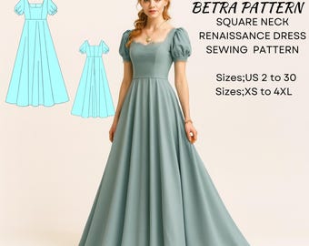 Square Neck Renaissance Dress Sewing Pattern: Fairy Princess, Vintage Gown (PDF)