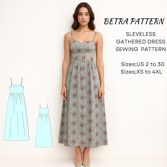 summer maxi dress sewing pattern Sleeveless Maxi Dress Sewing Pattern, Gathered Summer Style (PDF Pattern)