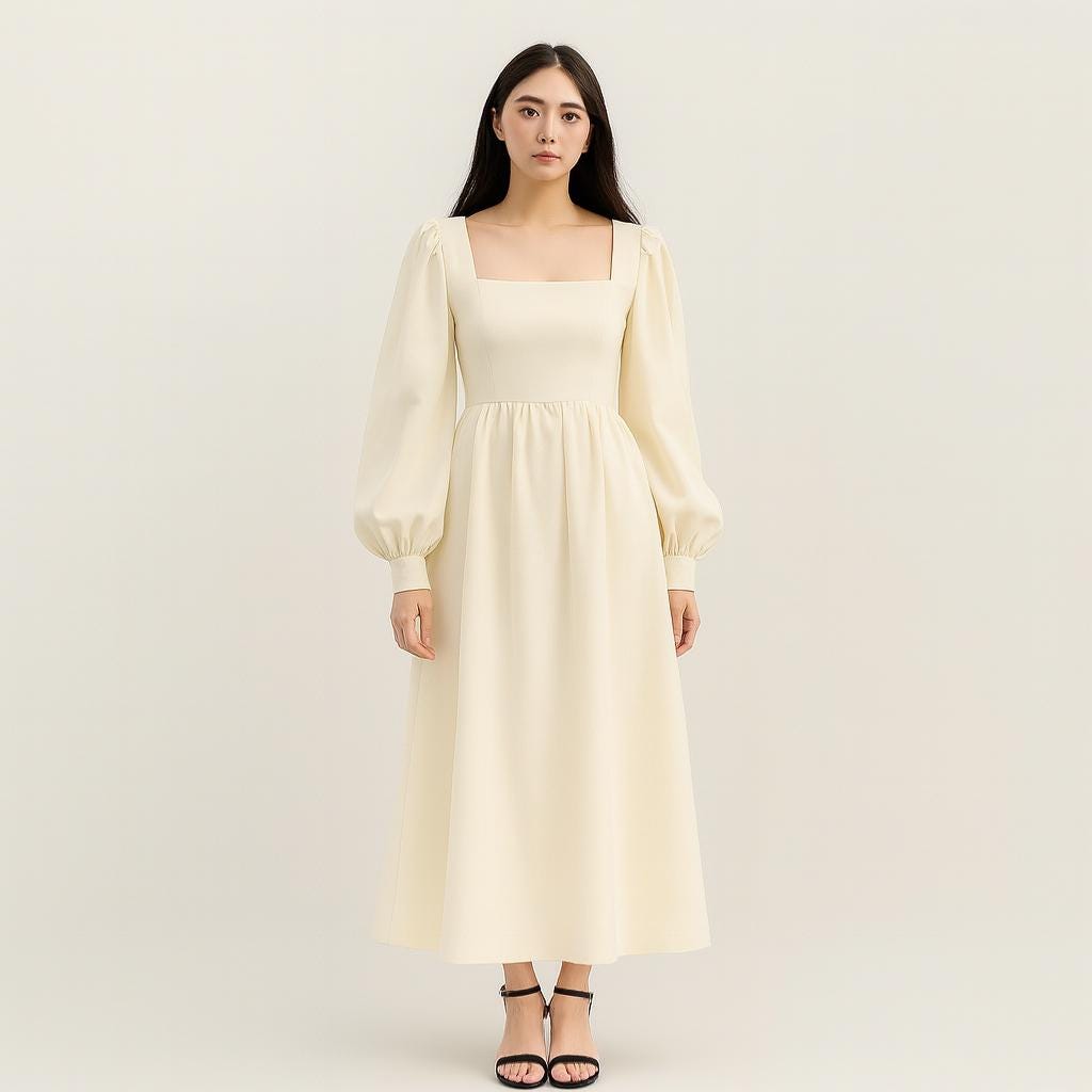 Square Neck Gathered Midi Dress Sewing Pattern (XS-4XL) (PDF Pattern) - Etsy