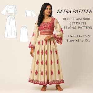 Bluse und Rock-Set Kleid Schnittmuster: Indianisch, Anarkali, Lehanga, Saree (PDF)