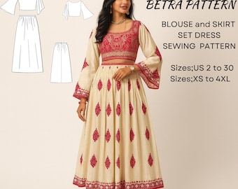 Indian Dress Sewing Pattern, Lehenga Choli Dress,indian Skirt and Blouse,  PDF Ladies Size 2 to 30-A4-US-A0 Format - Etsy
