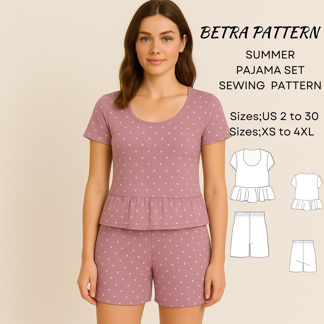 Summer Pajama Set Sewing Pattern: Ruffle Sleepwear Set (PDF Download ...