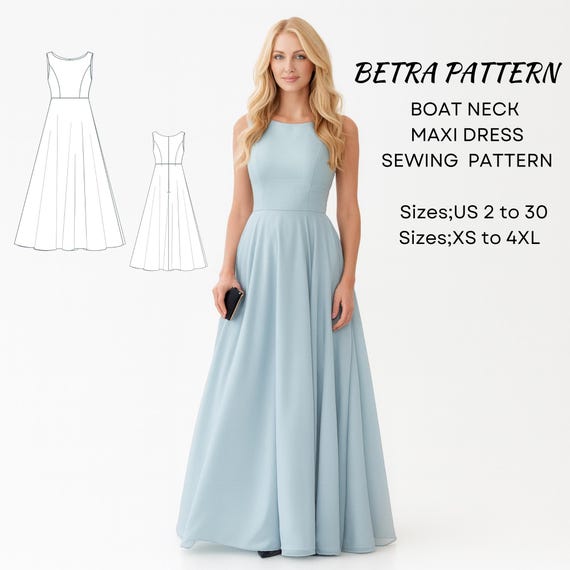Boat Neck Maxi Dress Sewing Pattern: Ball Gown, Evening Dress (PDF) - Etsy Boat Neck Maxi Dress Sewing Pattern: Ball Gown, Evening Dress (PDF) - Etsy