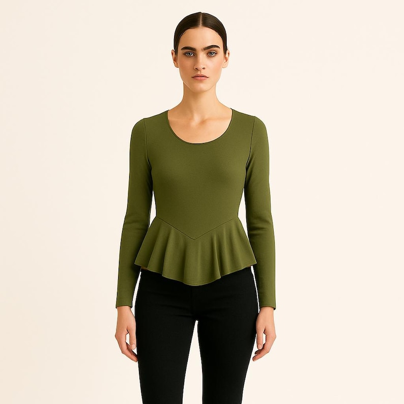 Ruffle Blouse Sewing Pattern –scoop Neck Long Sleeve Style – PDF A0/A4 ...