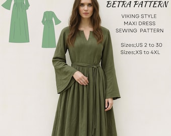 Viking Style Maxi Dress Sewing Pattern: XS-4XL (Digital Download)