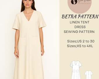 Linen Tent Dress Sewing Pattern – Midi Pinafore Style (PDF A0/A4 US 2-30)