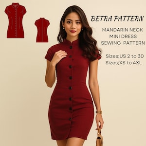 Cheongsam Mini Dress Sewing Pattern: Mandarin Neck, XS-4XL (PDF Pattern)