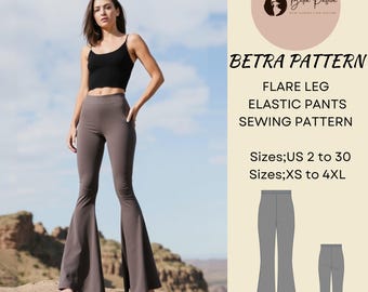 Schlagbein Elastische Hose Schnittmuster: Hohe Taille (US;2-30,XS,4XL,A4/US Letter) (Digital Download)