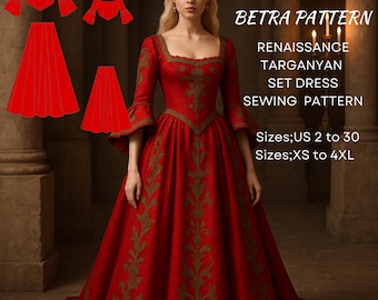Renaissance Dress Sewing Pattern: Targanyan Set, Medieval, Fairycore (A0, A4, US Letter) (PDF Pattern)