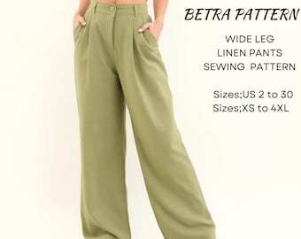 Leinenhose mit weitem Bein Schnittmuster - Leinenhose mit Taschen (A0, A4-US Letter)