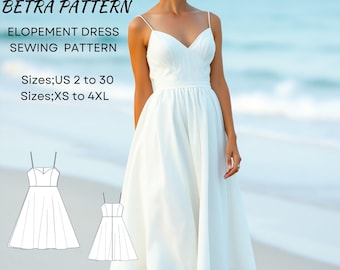 Patrón de costura para vestido de novia para una escapada: elegante vestido de novia (tallas XS-4XL) (A4/Carta EE. UU.) (patrón en PDF)