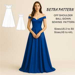 Satin Off-Shoulder Ball Gown Sewing Pattern: Maxi Prom Dress (PDF Pattern)