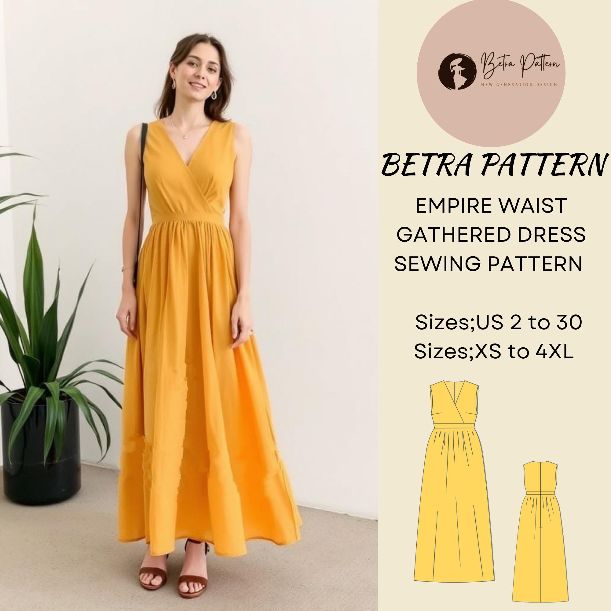 Surplice Neck Gathered Dress Sewing Pattern,Empire Waist Dress,Casual Dress,Summer Dress,Maxi Dress,A0,A4-US Letter,US;2 to 30,XS-4XL