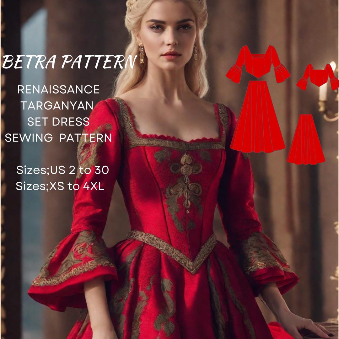 Printable Renaissance Dress Patterns Renaissance Dress Sewing Pattern: Targanyan Set, Medieval, Fairycore ...
