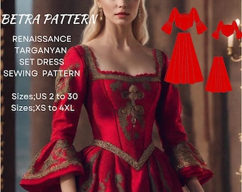 Renaissance Dress Sewing Pattern: Targanyan Set, Medieval, Fairycore (A0, A4, US Letter) (PDF Pattern)