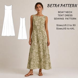 Cartamodello per abito a trapezio con scollo a barca: stile cottagecore (download PDF, taglie XS-4XL, US 2-30)
