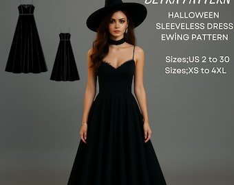 Molde de vestido longo gótico: fantasia de bruxa e vampira para Halloween (molde em PDF)