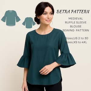 Medieval Ruffle Sleeve Blouse Sewing Pattern: XS-4XL (Digital Download)