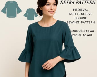 Medieval Ruffle Sleeve Blouse Sewing Pattern: XS-4XL (Digital Download)