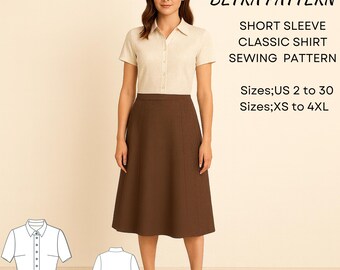 Cottagecore Crop Top Sewing Pattern: Buttondown Blouse (PDF A0/A4/US Size 2-30)