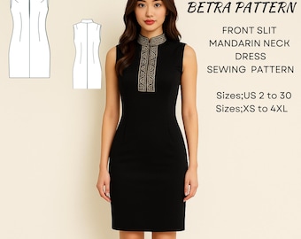 Front Slit Mandarin Neck Dress Sewing Pattern: Cheongsam ,Sleeveless (A0, A4-US Letter) (Digital Download)