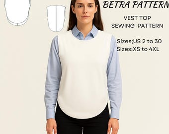 Vest Top Sewing Pattern – Sleeveless Blouse – PDF A0/A4 US 2-30