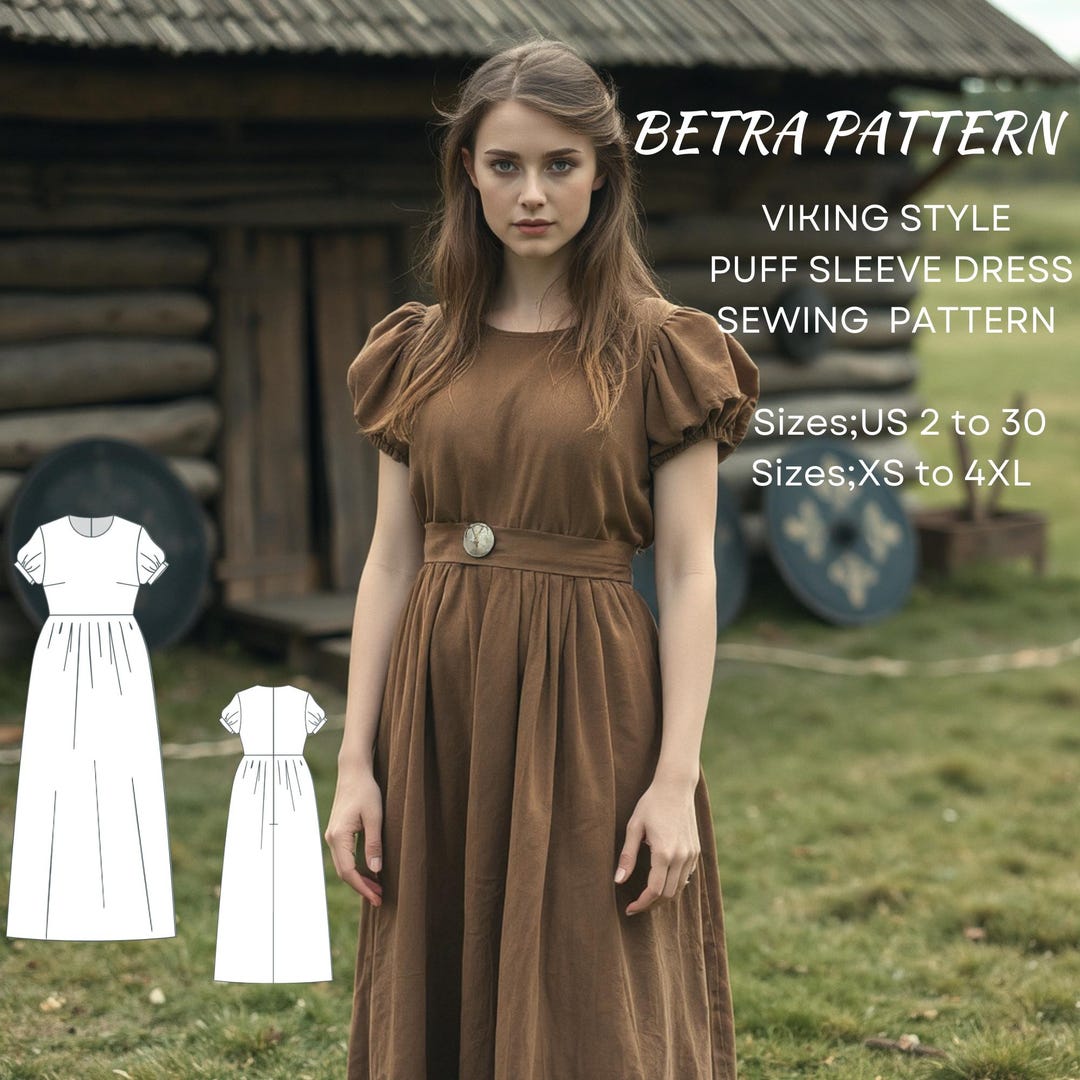 Viking Style Puff Sleeve Dress Sewing Pattern scandinavian Dress viking-style-puff-sleeve-dress-sewing-pattern-scandinavian-dress