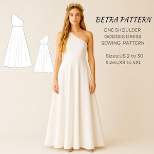 Goddess Dress Sewing Pattern: One Shoulder Grecian Maxi (A4/US Letter) (Digital Download)