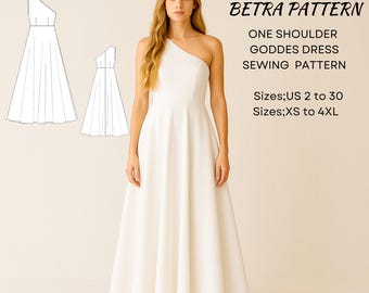 Goddess Dress Sewing Pattern: One Shoulder Grecian Maxi (A4/US Letter) (Digital Download)