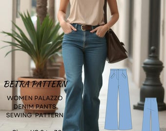 Denim Palazzo Hose Schnittmuster: Loose Fit, grosse Grössen (PDF Download A0/A4/US Letter)